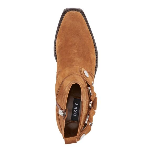 DKNY Womens Brown Harness Strap Mina Square Toe Block Heel Leather Booties 6 M - Picture 3 of 4